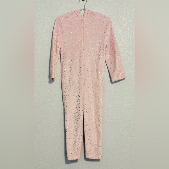 Iscream Gold Star Pink Hooded Fuzzy Onsie Pajama - Girl Size Small (6-8) - Picture 2 of 4